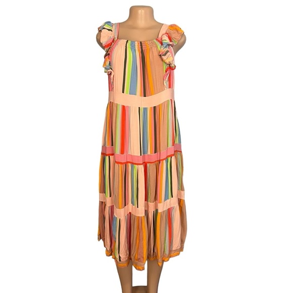 Entro Colorful Striped Tiered Midi Sundressc - Picture 3 of 9